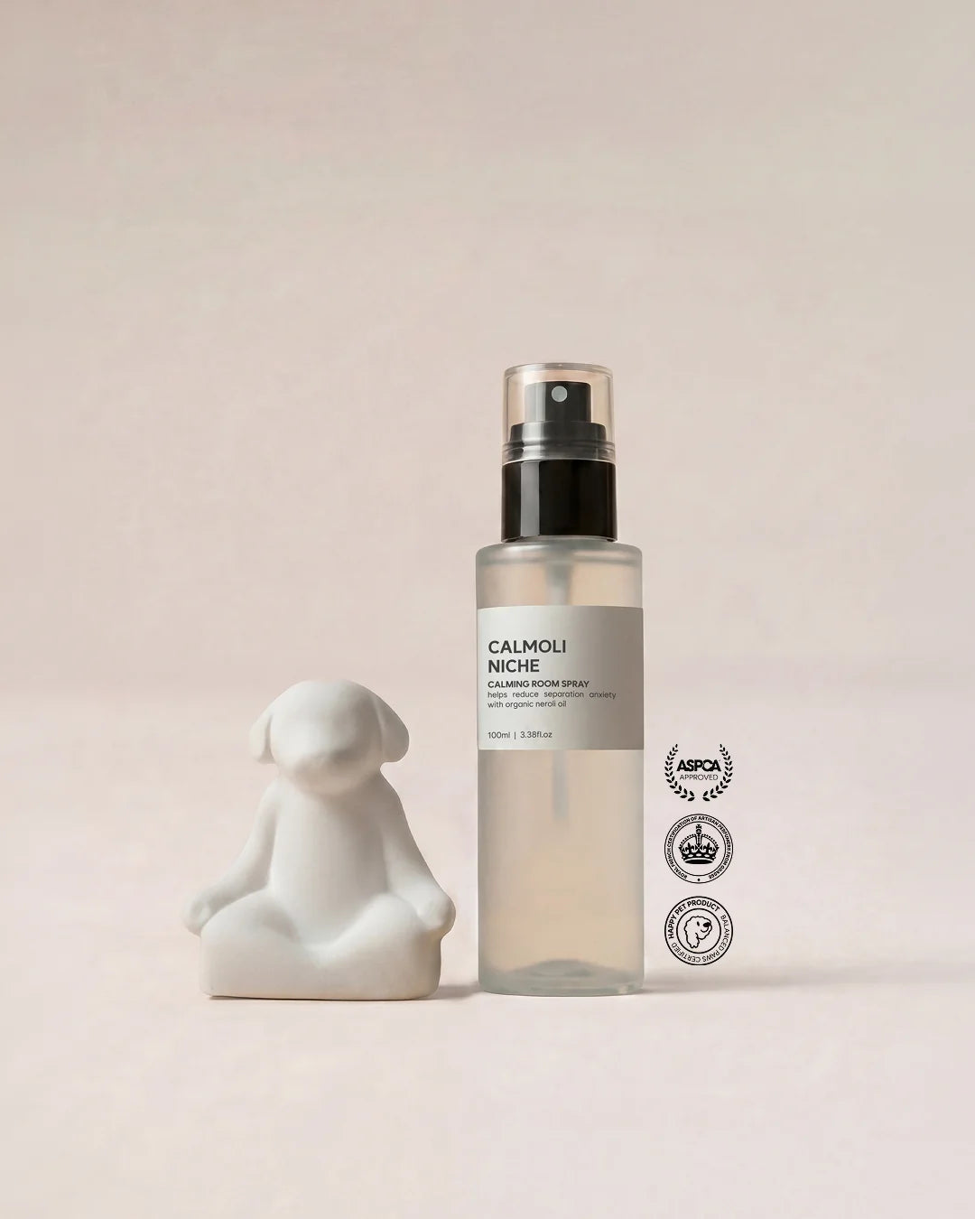 CALMOLI NICHE + STONE set: 100 ml spray beside the NICHE STONE ceramic diffuser